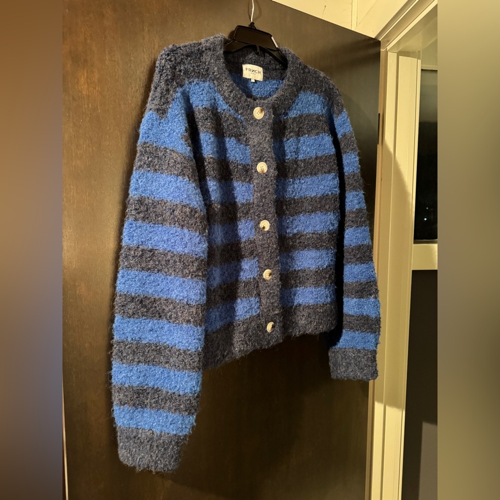 FRNCH Navy and Black Textured Cardigan